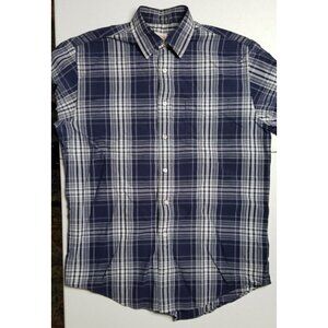 Brooks Brothers 346 Long Sleeve Button Up Blue Plaid Cotton Men's Medium Reg Fit